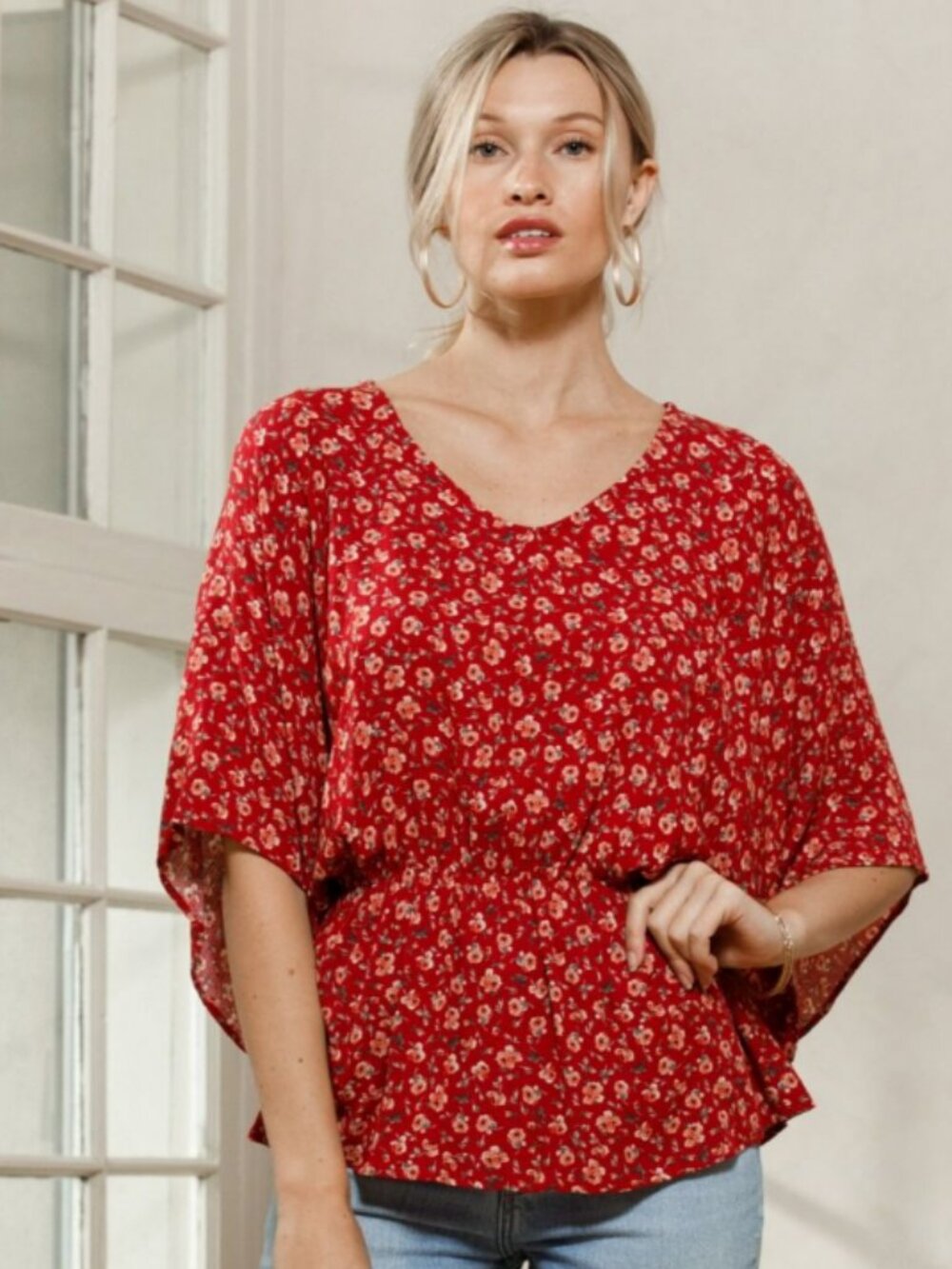 115. NEW Oddi floral printed blouse in red. No cancels